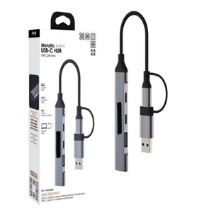 USB-C HUB 4in1 Dönüştürücü - 2 USB, 2 Type-C Port, Metalik USB-C Çoklayıcı Plus&Play