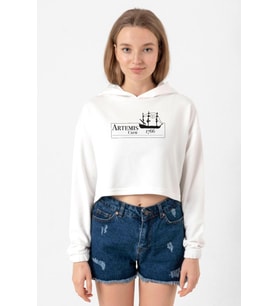 Outlander Artemis Crew Ekru Kadın Crop Kapşonlu