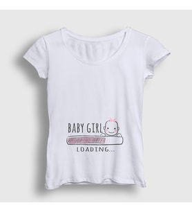 Presmono Kadın Beyaz Baby Girl Loading Yükleniyor Doğum Hamilelik T-Shirt 531441tt