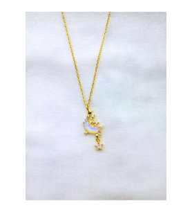 Zirkon Taşlı Hilal Yıldız Sarkıtlı Gold Kadın Paslanmaz Çelik Kolye (Gümüş)