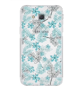 Samsung Galaxy J7  Kamera Korumalı Kapak Floral Su Yeşili Tasarımlı  Şeffaf  Kılıf