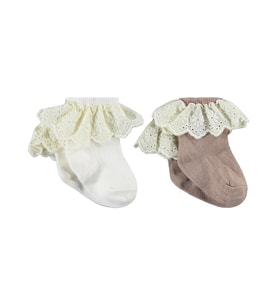 Civil Baby Çift Dantel Aksesuarlı 2'li 6- Bebek Kız Çorap Set - Standart