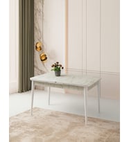 Hg Marmo Ortadan Açılır Büyüyen Yemek Masası Mermer Desenli 80x130cm SADECE MASA FİYATIDIR (Beyaz-Mermer)