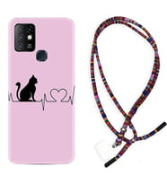 INFINIX Hot 8 9 10 11S Hot 10 Play 10T Kılıf Boyun Asklı Rasta Silikon Pink Cat Heart 1303
