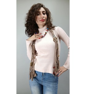 AHŞAP RENKLİ BONCUKLU PENYE KADIN KOLYE
