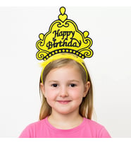 Sarı Happy Birthday Prenses Tacı – Doğum Günü Taç Aksesuarı