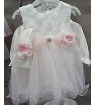 TÜL KEMERLİ TAŞLI ÇİÇEK AKSESUARLI BADİLİ BANDANALI BEBE KIZ MEVLÜTLÜK ELBİSE (Pembe)