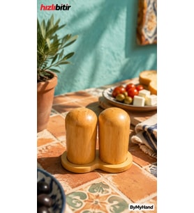 ByMyHand Stantlı Bambu Tuzluk ve Karabiberlik 2'li Set