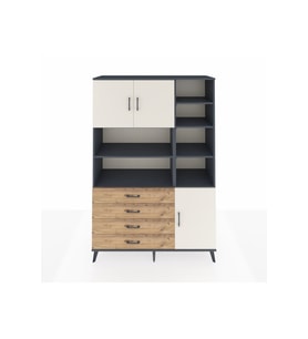 Hyperion Dolap 9 Raflı 4 Çekmeceli 3 Kapaklı 132x44x195 Antrasit-Aytaşı/Çam