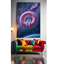 DONUT VE ASTRONOT 1 Ev Duvar Salon Güzellik Salonu Ofis Dükkan Dekarasyon Kanvas Tablo (Çok Renkli)