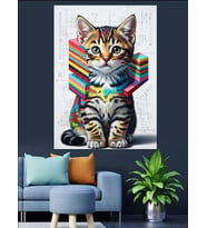 Kitaplardan Oluşan Kedi Resmi Dekoratif Kanvas - Mdf Ahşap Tablo