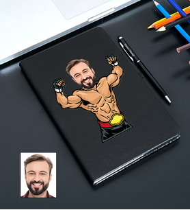 Kişiye Özel Güreşçi Tasarımlı Karikatürlü Siyah Defter Kalem Seti 99