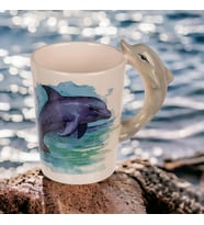3D Animal Mug Serisi Özel Motifli El Boyaması Yunus Balığı Tasarımlı Kahve Fincanı Kupa Bardak 300ml (Karışık)