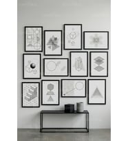 12 Parça Sade Geometrik Çizimler 2 Renk Seçenekli Dekoratif Çerçeve Görünümlü Tablo Seti