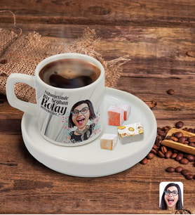 BK Gift Kişiye Özel Sunum Tabaklı Kadın Kolay Yetişmiyor Karikatürlü Türk Kahvesi Fincanı Model 8