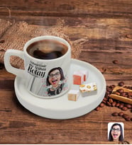 BK Gift Kişiye Özel Sunum Tabaklı Kadın Kolay Yetişmiyor Karikatürlü Türk Kahvesi Fincanı Model 8