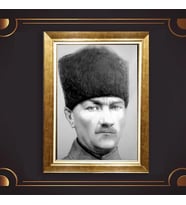 Altın Varaklı Çerçeveli Paspartulu Atatürk Tablo z4845 (Gold)