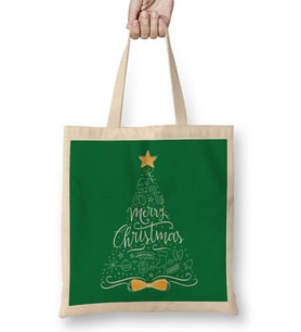 Merry Christmas Sketch Tree Bez Çanta Uzun Saplı