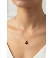 Uğur Böceği Gümüş Kolye 925 Ayar Kırmızı Mineli Kolye (Silver)