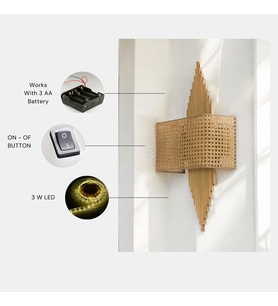 YENİ ASLI PİLLİ ESKİTME DİKDÖRTGEN RATTAN ABAJURLU APLİK