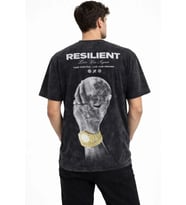 Erkek Asit Yıkamalı Baskılı Tişört Bisiklet Yaka Kısa Kollu Streetwear T-shirt - Siyah