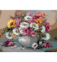 Gri Vazo ve Çiçekler Sayılarla Boyama Seti(50x65 cm Tuval Şasesine Gerili)