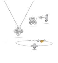 Swarovski Taşlı Elegant Yonca Kadın Gümüş Kolye Küpe Bileklik Set