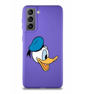 Samsung Galaxy S21 Soft Premier Kapak Donald Duck-F Tasarımlı Silikon Kılıf - Mor (Şeffaf)