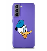 Samsung Galaxy S21 Soft Premier Kapak Donald Duck-F Tasarımlı Silikon Kılıf - Mor (Şeffaf)