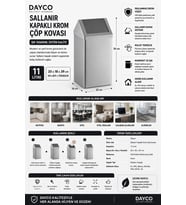 Dayco Sallanır Kapaklı Krom Çöp Kovası 11 L 20x18x39 cm