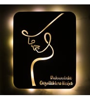 Lucenda Led Işıklı Kişiselleştirilebilir Kadın Temalı Tablo Perla Dekoratif Gece Lambası (Sarı)