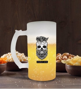 BK Gift Kişiye Özel Erkek Kurukafa Tasarımlı Buzlu Cam Bira Bardağı 50cl-2 (Beyaz)