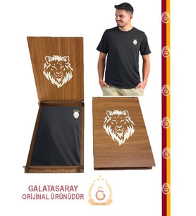 Galatasaray Orijinal Logolu Siyah T-shirt Ahşap Kutu Hediyeli