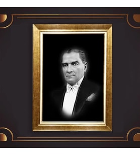 Altın Varaklı Çerçeveli Paspartulu Atatürk Tablo nl02A431 (Gold)