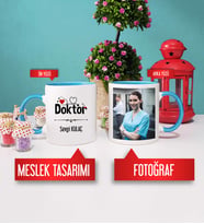 İsme Özel Doktora Hediye Doktor Kupa Bardak Mavi Fotoğraflı