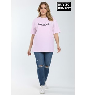 Kadın Büyük Beden L.v. Est Belle Baskılı 3xl-6xl Bisiklet Yaka Tshırt SPR26BTSK510-17