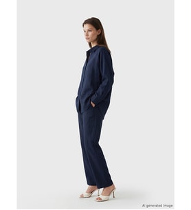 LCW Modest Lacivert Beli Lastikli Kadın %100 Keten Pantolon
