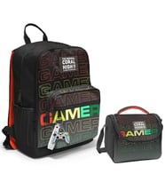 Coral High Dört Bölmeli Ortaokul Çantası ve Beslenme Çantası Seti - Siyah Gri Gamer - Erkek Çocuk