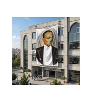 Sivil Takım Elbiseli Atatürk Poster Bayrak Raşel Kumaş 6x9 metre ATA23