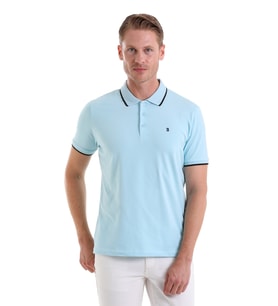 Hatemoğlu Mavi Regular Fit Düz %100 Pamuk Polo Yaka Tişört (MAVI-BEYAZ)