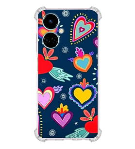 PrintiFy Tecno Camon 19 Uyumlu Retro Color 3 Baskılı Şeffaf Köşe Korumalı Antişok Kılıf