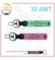 Hız Severlere, İsim Plaka ve B Rh (+) Kan Grubu Yazılı 2'li Anahtarlık Set Hediyelik, Yeşil-Pembe-Gr
