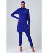 Alfasa Deniz Kabuğu Süslemeli Tesettür Mayo (Saks)