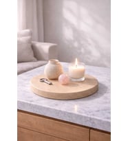 El Yapımı Yuvarlak Doğal Traverten Mermer Sunum Tepsisi 30 cm