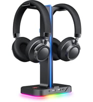 Lexroo çift kulaklık askısı, 2 USB bağlantı noktası, RGB kulaklık tutucu, oyuncular için, PC için