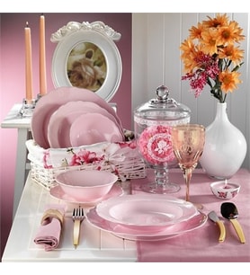 Kütahya  Porselen Lar 24 Parça 6 Kişilik Yemek Takımı Pearl Pembe 616