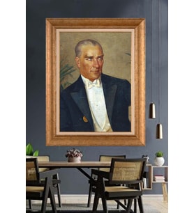 Altın Varaklı Çerçeveli Paspartulu Atatürk Tablo TR1610 (Gold)