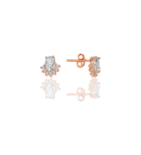 Gümüş rose oval kesim zirkon taşlı pırlanta modeli küpe SGTL11953ROSE