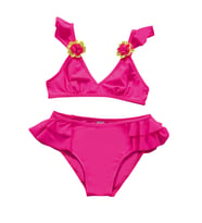 Endeep Kız Çocuk Pembe Aksesuar Detaylı Volanlı Bikini Takımı