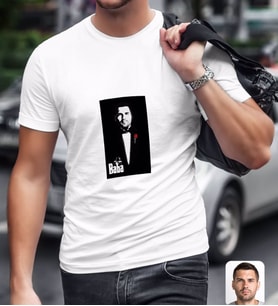 BK Gift Kişiye Özel Godfather Baba Tasarımlı Beyaz T-Shirt-8